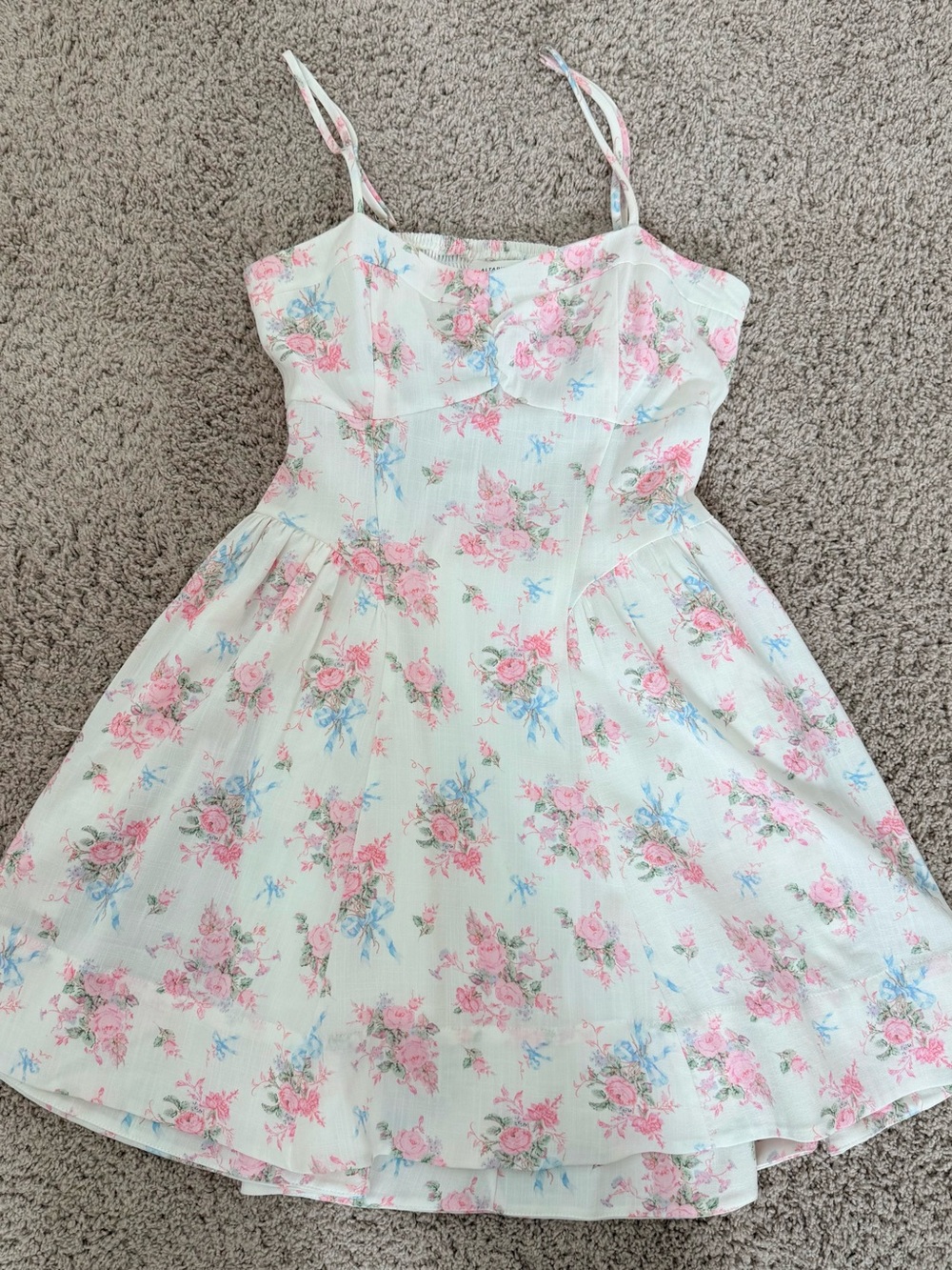 Altar'd State White Floral Spaghetti-Strap Mini Dress with Pink and Blue